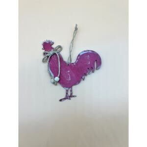 Rustic Hand Painted Wooden Rooster Silhouette Ornament Vintage Country